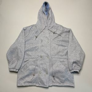 Grey Doublebreasted Hoodie Buttoned Blue Flannel Inside Size Large